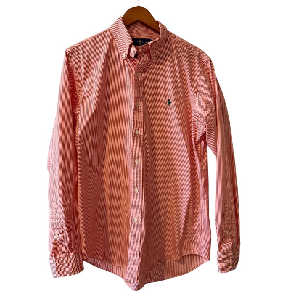 Ralph Lauren Button Down Shirt Micro Orange & White Stripe M